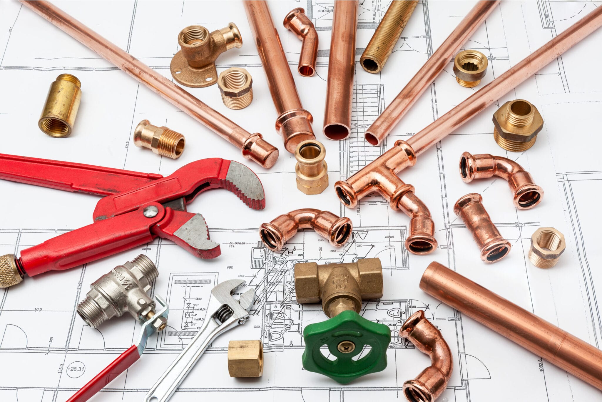 Copper pipe fittings and plumbing parts for Miami, Florida repairs